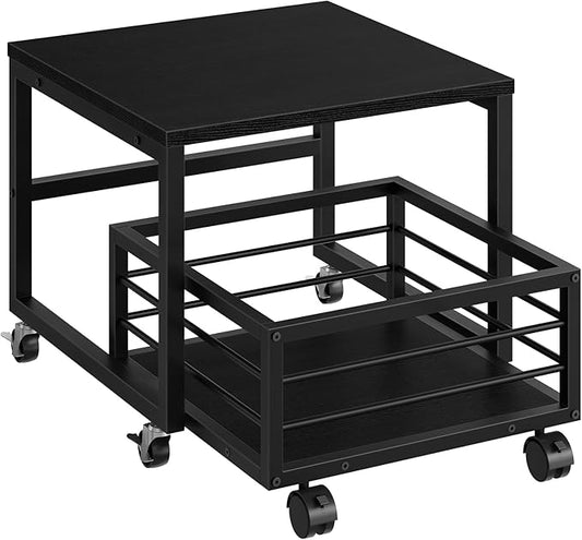 HOOBRO End Table, Mini Fridge Stand with Storage, Mini Fridge Table with Wheels and Adjustable Feet, Sturdy Metal Frame, for Living Room, Bedroom, Office, Black BB155TL01