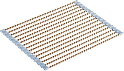 Seropy Roll Up Dish Drying Rack Over The Sink Drying Rack for Kitchen Counter, Rolling Dish Rack Over Sink Mat, Foldable Dish Drainer Stainless Steel Rack Kitchen Organization Gold 17.5"x11.8"