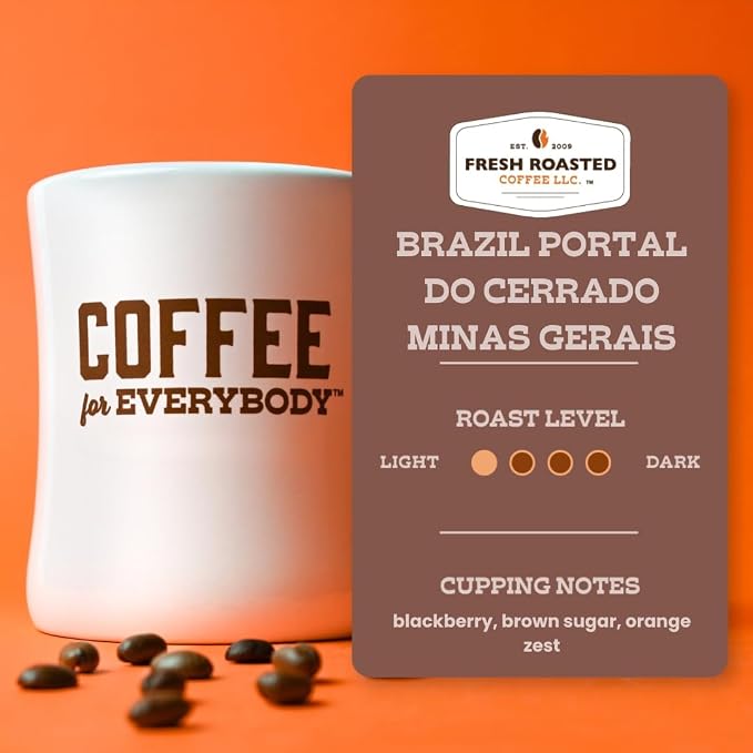 Fresh Roasted Coffee, Brazil Minas Gerais Whole Bean Coffee, Light Roast, Kosher, 12 oz