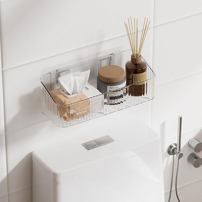 ZEXALOR Wall Mount Organizer for Kicthen, Bathroom, Dresser, Office, Pantry Storage and Organization - Clear Long Wall Basket Storage, Cabinet Door Organizer (9.4×3.9×2.7")