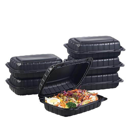 FULING 9X6 1-Compartment 50-Pack Plastic Clamshell Containers Food To Go Box Heavy Duty Disposable Hinged With Secure Snap Lid