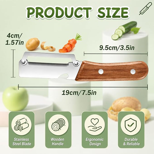 2-Pack Vegetable Peeler with Bottle Opener, Stainless Steel Kitchen Peeler with Wooden Handle, Easy Peeling Tool for Potatoes, Fruits & Vegetables