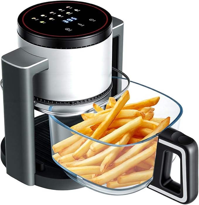 OLIXIS Glass Air Fryer 4.7Qt, Non Toxic Air Fryer with 10 Preset Cook Modes, 395°F Rapid Air Crispy Technology, Roast Bake Dehydrate Reheat, Nonstick & Easy-Clean Basket, 1300W