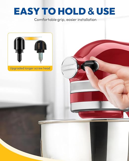 Attachment Knob Thumb Screw fit for Kitchen Aid Mixers, Upgraded 6061 Aluminum Long Screw Head Knob Replacement Parts, Replaces 9709194, 4162142, 240374 etc, Black