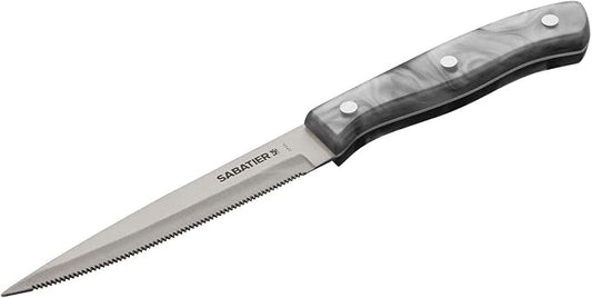 Sabatier Triple Riveted Serrated Utility Knife, 5-Inch, Razor-Sharp Kitchen Knife to Cut Fruit, Vegetables and more, High-Carbon Stainless Steel, Gray