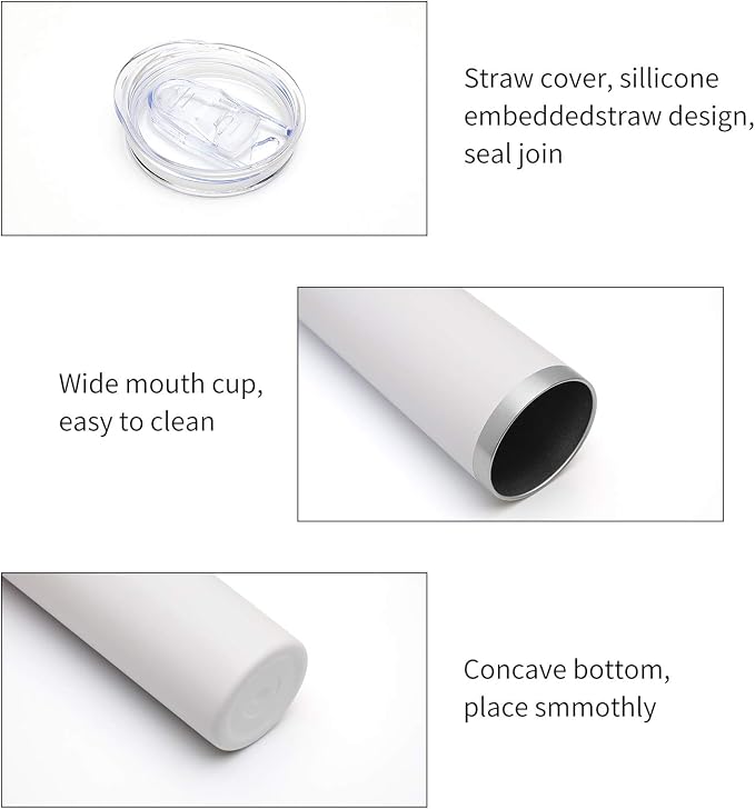 HASLE OUTFITTERS 20 oz Skinny Tumblers Bulk Set, Stainless Steel Insulated Slim Tumblers with Lids, Reusable Double Wall Travel Coffee Mugs, Durable Powder Coated Travel Water Cups(White, 4)