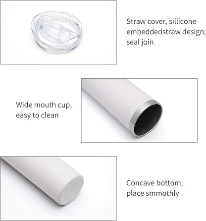 HASLE OUTFITTERS 20 oz Skinny Tumblers Bulk Set, Stainless Steel Insulated Slim Tumblers with Lids, Reusable Double Wall Travel Coffee Mugs, Durable Powder Coated Travel Water Cups(White, 4)