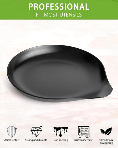 VanlonPro Stainless Steel Spoon Rest, Spatula Ladle Holder, Stainless Steel Utensil Spoon Rest Holder, Brushed Finish, Dishwasher Safe 5.9 x 5.1 Inch (Round Black 1PC)