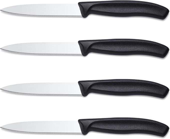 BEWOS Paring Knife - Straight Edge Paring Knives Set of 4, Ergonomic Handle, Classic Black PP Plastic Handle, Fruit Knife & Cutting Knives for Kitchen, 4.1-inch Pointed Tip