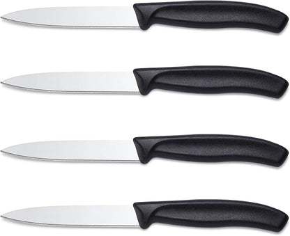BEWOS Paring Knife - Straight Edge Paring Knives Set of 4, Ergonomic Handle, Classic Black PP Plastic Handle, Fruit Knife & Cutting Knives for Kitchen, 4.1-inch Pointed Tip