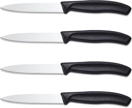 BEWOS Paring Knife - Straight Edge Paring Knives Set of 4, Ergonomic Handle, Classic Black PP Plastic Handle, Fruit Knife & Cutting Knives for Kitchen, 4.1-inch Pointed Tip
