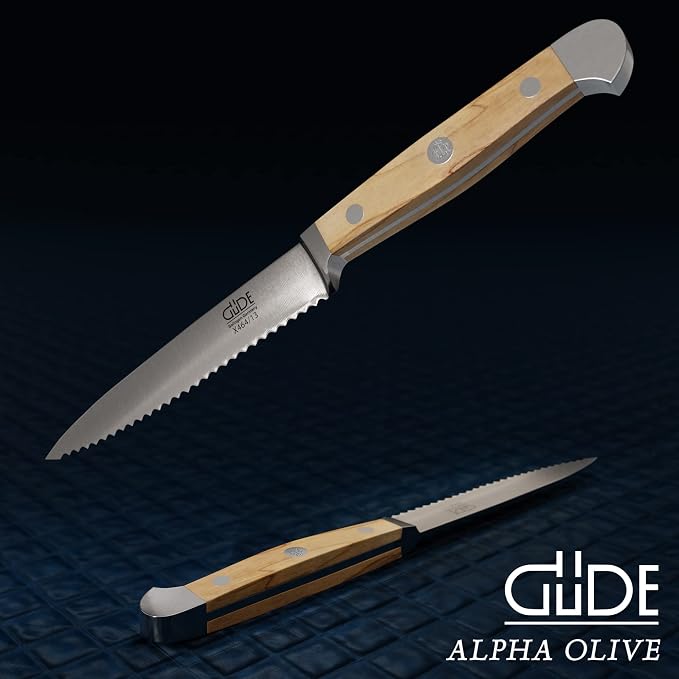 Guede Alpha Olive Series Hand Forged Hand Sharpened Stainless Steel Olive-Wood Handle Tomato Knife, 5-Inch