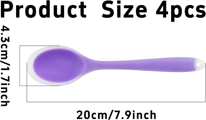 4Pcs Silicone Cooking Spoon, Heat-Resistant Nonstick Silicone Spoon for Stirring, Mixing, Cooking, Baking and Daily Use(Purple)