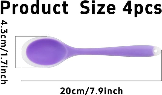 4Pcs Silicone Cooking Spoon, Heat-Resistant Nonstick Silicone Spoon for Stirring, Mixing, Cooking, Baking and Daily Use(Purple)
