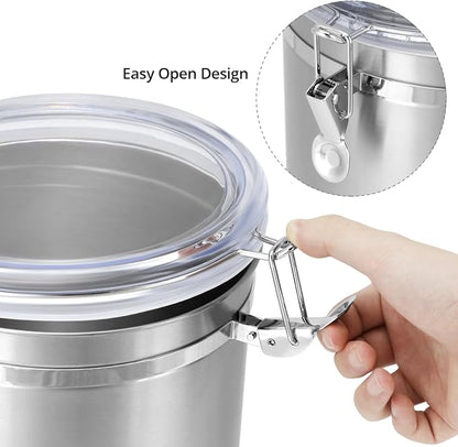 QWORK 160oz Stainless Steel Airtight Canister with Clear Lid for Kitchen Storage | Large Metal Pantry Storage Canister for Coffee Beans, Flour, Tea, Sugar, Cereals