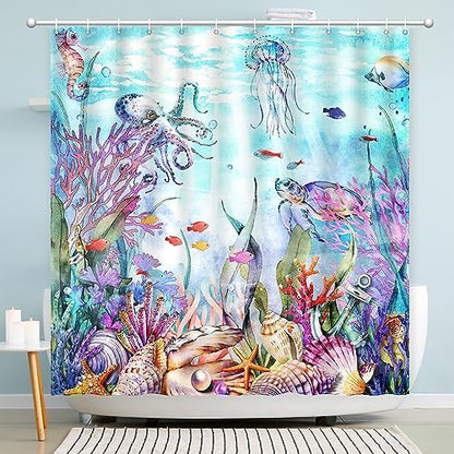 Ocean Shower Curtain, Kids Shower Curtain for Bathroom 72x72