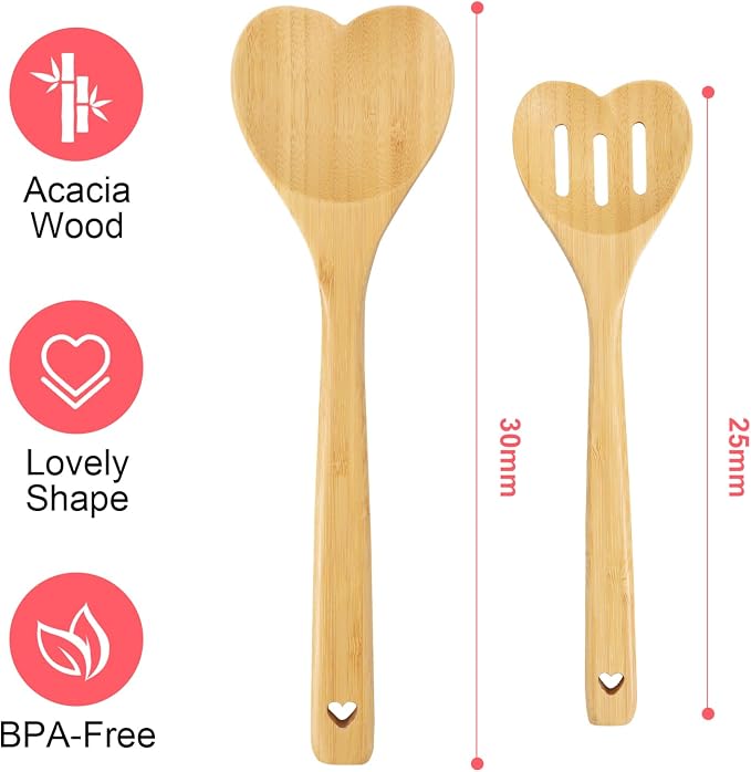 Birthday Gifts for Mom - 2 Pcs Heart Wooden Spoons for Cooking,Mothers Day Gifts for Mom from Daughter or Son,Heart Gift for Women Grandma Friend Sister Wife,Wedding Gift for Couples