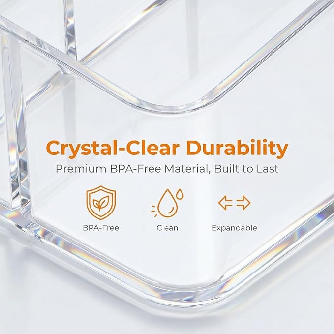 Expandable Silverware Organizer for Drawer, Clear Acrylic Utensil Organizer with Adjustable Compartments, Large Kitchen Drawer Organizer Tray for Cutlery, Flatware & Utensils Storage
