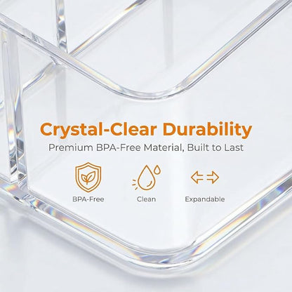 Expandable Silverware Organizer for Drawer, Clear Acrylic Utensil Organizer with Adjustable Compartments, Large Kitchen Drawer Organizer Tray for Cutlery, Flatware & Utensils Storage