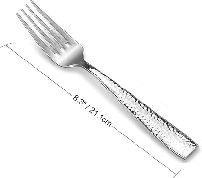 KEAWELL Premium 4-Piece 8.3" Louis Hammered Dinner Fork Set, 18/10 Stainless Steel, Squared Edge with Smooth Rounded Edges for Comfort, Dishwasher Safe (4, 8.3" Dinner Fork)