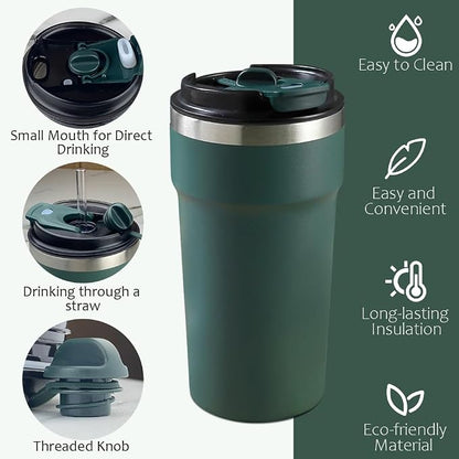 SPLMIFA Travel Coffee Mugs Leak-Proof, Reusable Coffee Cups with Lids, Stainless Steel Vacuum Insulated Coffee Tumblers, Thermal Insulation Cups for Men and Women Hot & Cold Drinks(4th-Green, 16OZ)