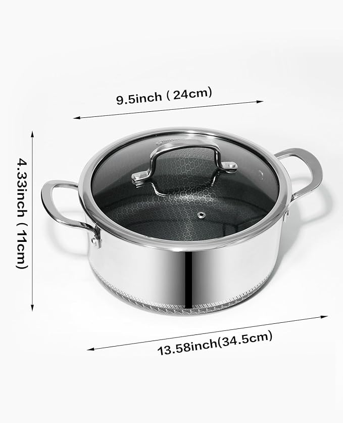 USELUCK Nonstick 5-QT Stock Pot with Glass Lid,Stay-Cool Handle,Oven-Safe,Dishwasher-safe,Compatible with All Cooktops.
