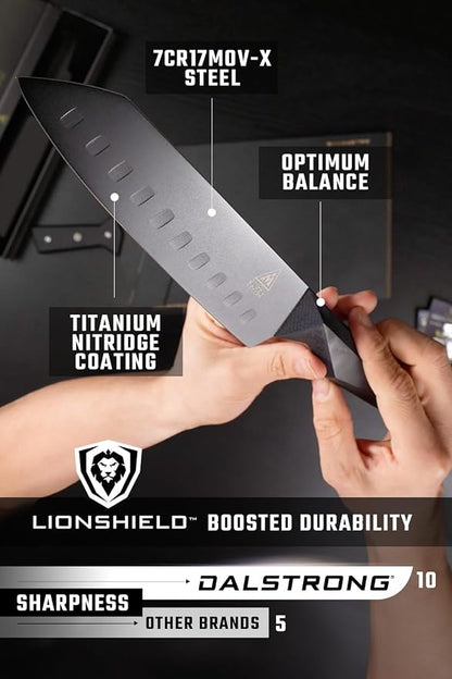 Dalstrong Santoku Knife - 7 inch - Shadow Black Series - Razor Sharp Kitchen Knife - Black Titanium Nitride Coated - High Carbon - 7CR17MOV-X Vacuum Treated Steel - Sheath - Vegetable - NSF Certified