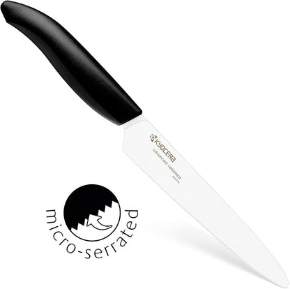 Kyocera Advanced Ceramics – Revolution Series 3-Piece Ceramic Knife Set: Includes 6-inch Chef's Knife; 5-inch Micro Serrated Knife; and 3-inch Paring Knife; Black Handles with White Blades