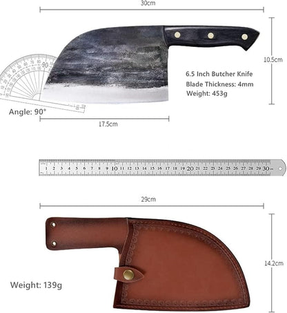 Freelander Serbian Chef Knife, Heavy Duty Handmade Forged Meat Cleaver for Meat Cutting, Full Tang High-Carbon Clad Steel Butcher Knife, Non-Slip Handle and Leather Sheath
