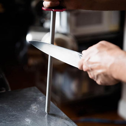 Knives Sharpener Knives Sharpening Honing Rod ALLWIN HOUSEWARE Knives Carbon Honing Steel for Chef Knives Daily Edge Maintenance Non‑Slip Handle with Anti‑Slip Metal Tip for Kitchen Cooking Gift, Red