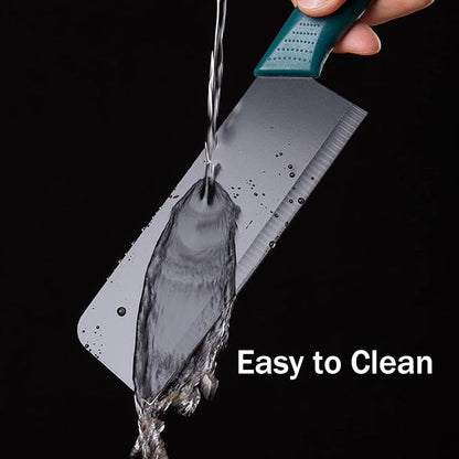 Magicorange 7-Piece Kitchen Knife Set - 5 Black Stainless Steel Knives with Sheaths, Cutting Board, and a Knife Block- Stainless Steel Kitchen Knives with PP Ergonomic Handle (Green)