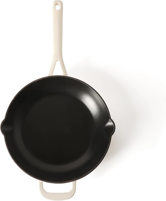 Martha Stewart Gatwick 12” Enameled Cast Iron Skillet, PFAS-Free, Linen White Exterior with Matte Black Enamel Interior, Rust Resistant, Oven Safe