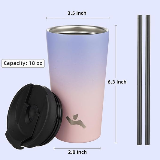 Konokyo 18 OZ Insulated Tumbler with Lid and 2 Straws Stainless Steel Water Bottle Vacuum Travel Mug Coffee Cup,Lavender Green