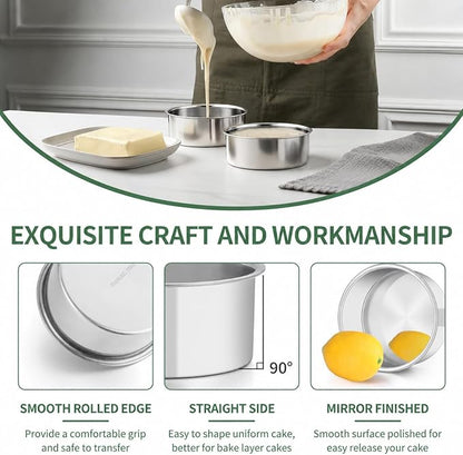 TeamFar 5 Inch Cake Pan Set of 2, Stainless Steel Small Layer Cake Baking Pans Tins, Round Bakeware for Birthday Wedding Party, Non-Toxic & Healthy, Mirror Finish & Dishwasher Safe