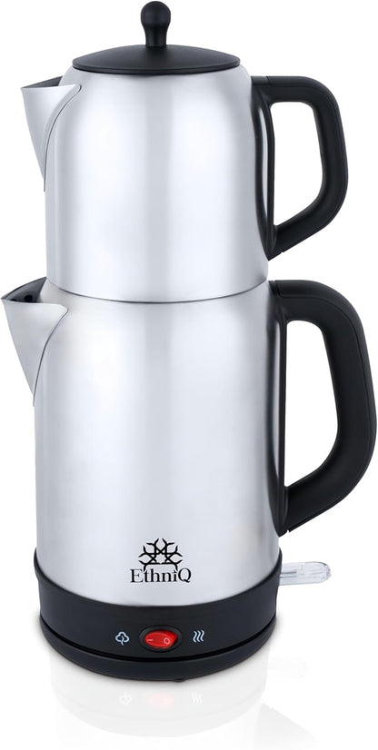 Ethniq TeaVibe Electric Turkish Tea Maker - Stainless Steel 120V Double Pot Kettle & Infuser, Boil-Dry Protection, Auto Shut-Off & Keep Warm Function, 1.7L Kettle + 1L Teapot Capacity