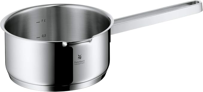 WMF Function 4 5-Piece Induction Saucepan Set, Glass Lid with 4 Pouring Functions, Polished Cromargan Stainless Steel, Induction Pots Set, Inner Scale