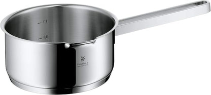 WMF Function 4 5-Piece Induction Saucepan Set, Glass Lid with 4 Pouring Functions, Polished Cromargan Stainless Steel, Induction Pots Set, Inner Scale