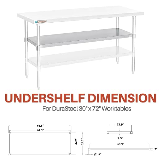 DuraSteel Galvanized Under Shelf for Work Tables - Extra Adjustable Lower Shelf for 30" x 72" Stainless Steel and Wooden Worktables - Fits for use in Restaurant, Warehouse, Home, Kitchen,Garage,Silver