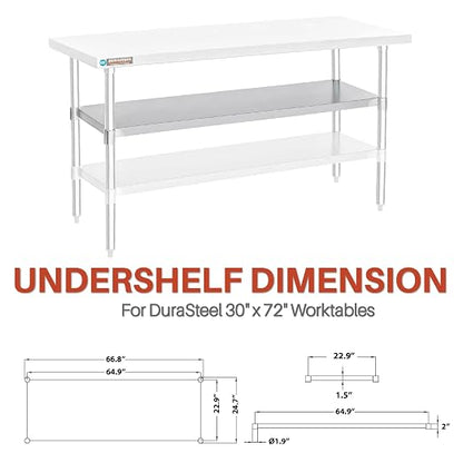 DuraSteel Galvanized Under Shelf for Work Tables - Extra Adjustable Lower Shelf for 30" x 72" Stainless Steel and Wooden Worktables - Fits for use in Restaurant, Warehouse, Home, Kitchen,Garage,Silver