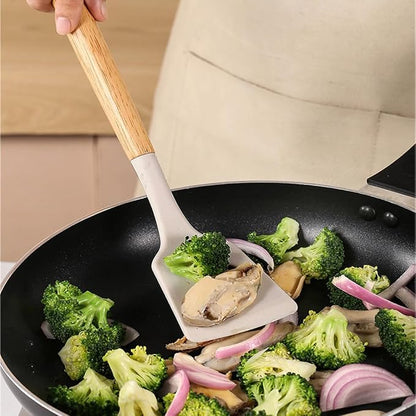 19 Pieces Kitchen Cooking Utensils and Knife Set with Holder Block, Include 11 Pcs Silicone Cooking Utensils 5 Pcs Sharp Stainless Steel Knives Scissors Whisk Tongs and Cutting Board (Deep Green)