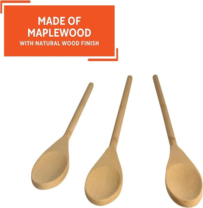 Imusa Wooden Spoons 3-Piece, Maplewood, Non-Scratch, For Cooking, 3 count (Pack of 12)