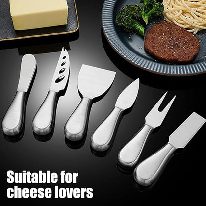 Premium Stainless Steel Cheese Tool Set - 6 Piece Cheese Knife Set - Cut, Spread All Your Favorite Cheeses