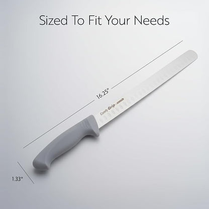 Restaurantware 12 Inch Slicing Knife Stainless Steel Ergonomic Handle Non-Slip Grip Durable Kitchen Knife, Dishwasher-Friendly for Home Cooking and Commercial Use, Gray