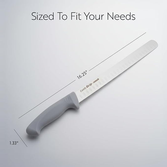 Restaurantware 12 Inch Slicing Knife Stainless Steel Ergonomic Handle Non-Slip Grip Durable Kitchen Knife, Dishwasher-Friendly for Home Cooking and Commercial Use, Gray
