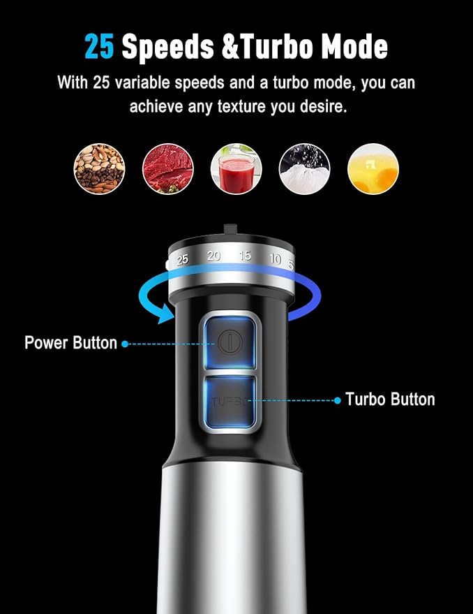 1000W Powerful Immersion Blender handheld, 2026 New Update Hand Blender with 25-Speed, Scratch-Resistant Corded Hand Mixer with Heavy-Duty Copper Brushless Motor and Gift Box