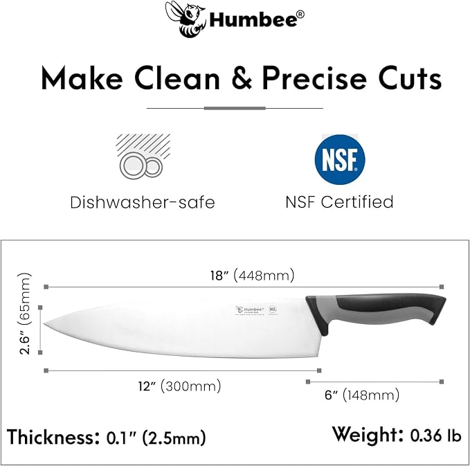 12-Inch Chef Knife, NSF Certified Razor-Sharp High Carbon Stainless Steel Blade – Ergonomic Color Coded Handle, Non-Slip Grip Kitchen Knife, DT-10 Series, Cool Grey