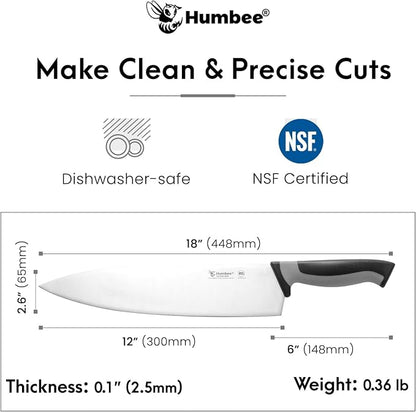 12-Inch Chef Knife, NSF Certified Razor-Sharp High Carbon Stainless Steel Blade – Ergonomic Color Coded Handle, Non-Slip Grip Kitchen Knife, DT-10 Series, Cool Grey