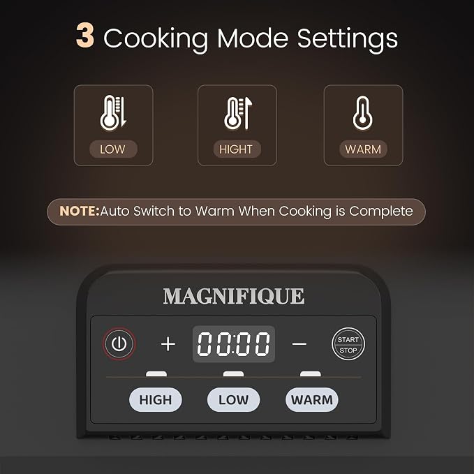 4 Quart Casserole Programmable Slow Cooker with Ceramic Baking Dish - Perfect Kitchen Small Appliance for Family Dinners, Oven Safe and Durable Bakeware for Lasagna, Roasts, Black