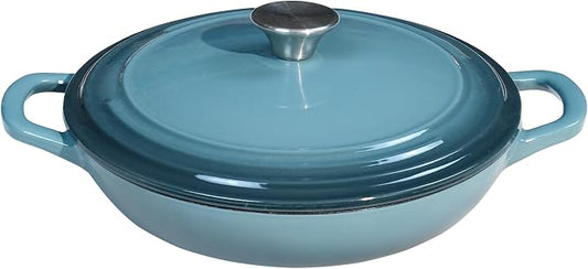 Flavehc Braiser Enameled Cast Iron Braiser 2.25 QT, Cast Iron Braiser Pan with Lid for Bread Baking, Soup & One Pot Meals, Small Shallow Dutch Oven Casserole for Oven & Induction, Slateblue