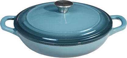 Flavehc Braiser Enameled Cast Iron Braiser 3 QT, Cast Iron Braiser Pan with Lid for Bread Baking, Soup & One Pot Meals, Small Shallow Dutch Oven Casserole for Oven & Induction, Slateblue